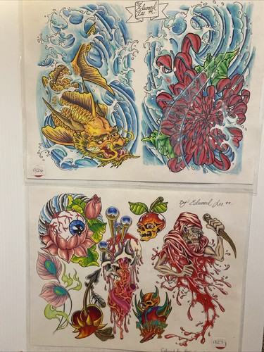 2 Vintage 99 Wall Art Tattoo Flash Sheets By Edward Lee Dragon