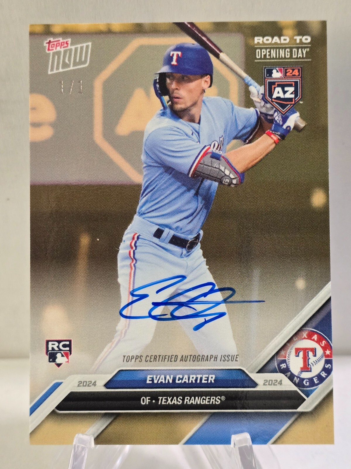 EVAN CARTER Gold 1/1 Rookie Auto 2024 Topps Now Road To Opening