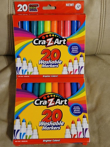2 PACKS CRA-Z-ART 20CT WASHABLE MARKERS PESTEL,CLASSIC,NEON,BRIGHT