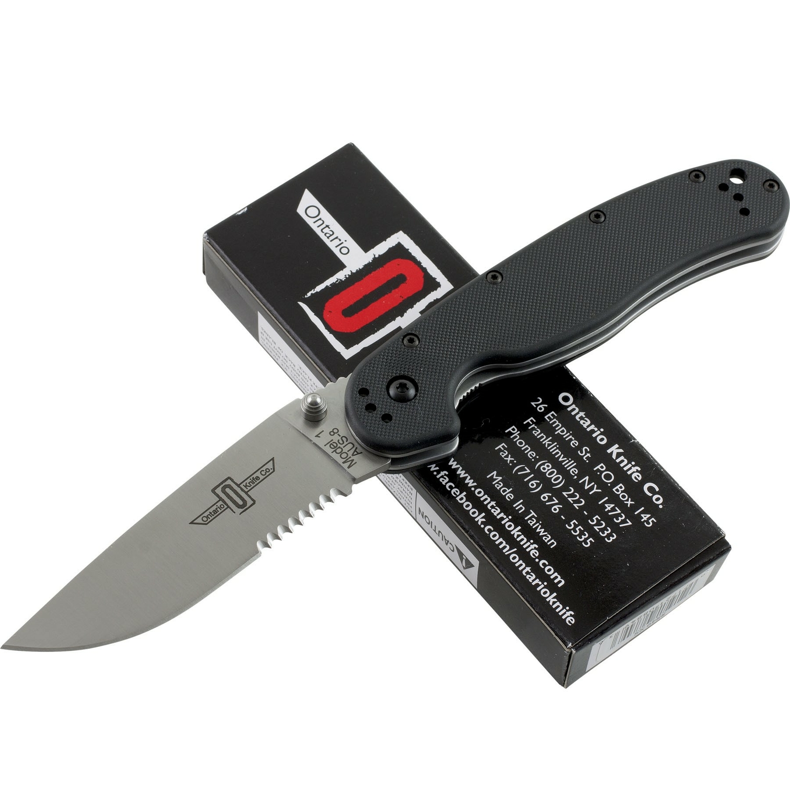 Ontario RAT 1 Satin AUS-8 Black Nylon Linerlock Folding Pocket
