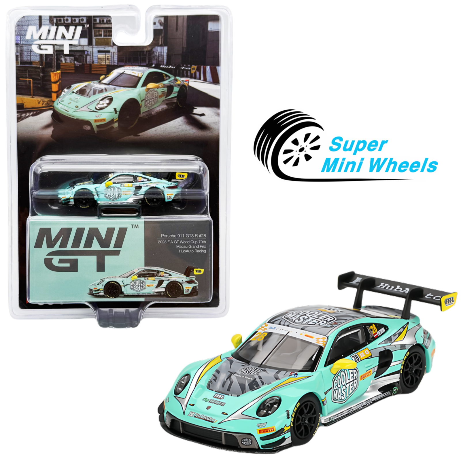 Mini GT 1:64 Porsche 911 GT3 R #28 HubAuto Racing 2023 Macau Grand