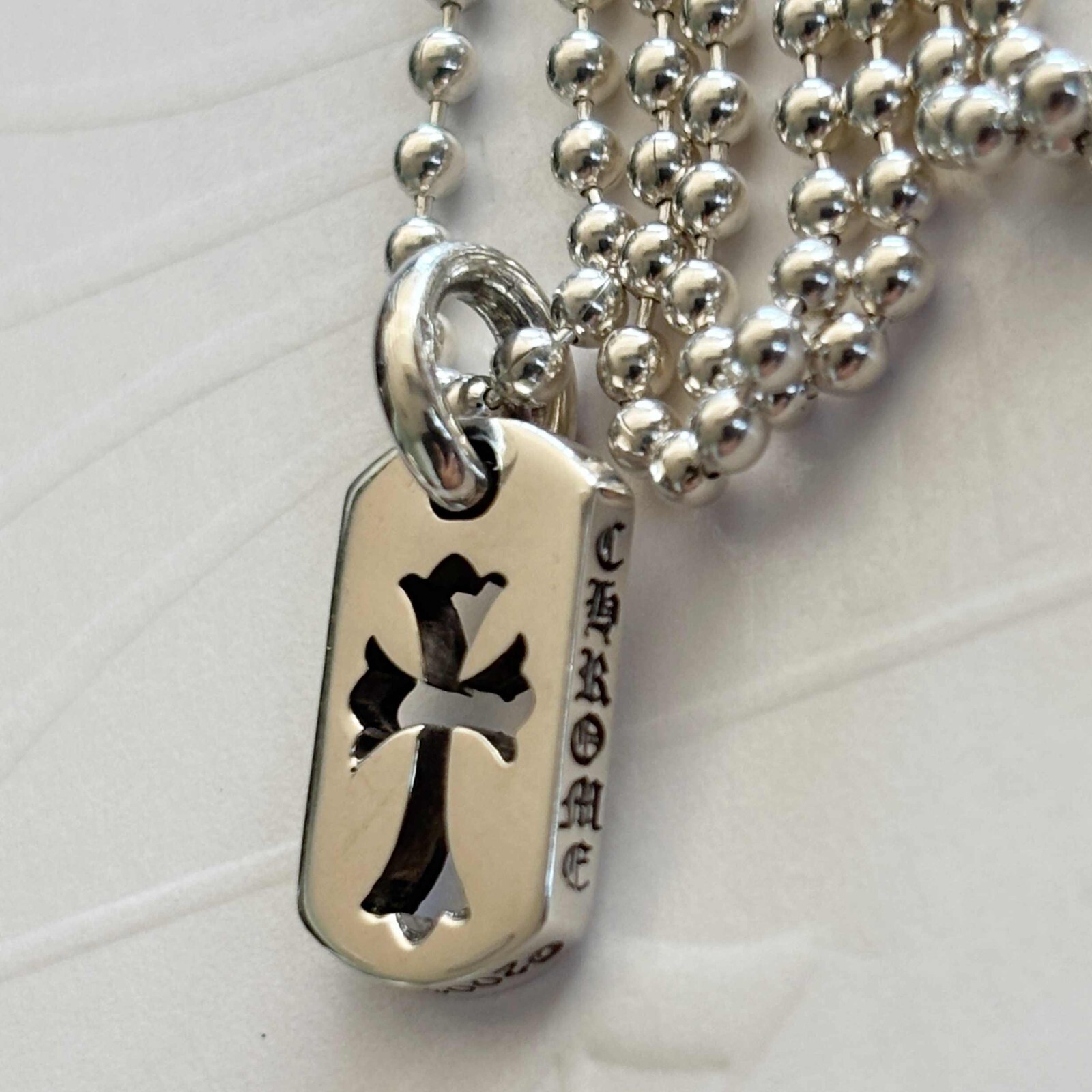 Chrome Hearts Tiny Dog Tag Cut Out CH Cross Pendant With Ball