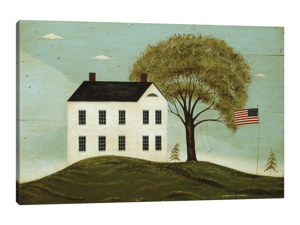 House With Flag Canvas Wall Art by Warren Kimble | iCanvas