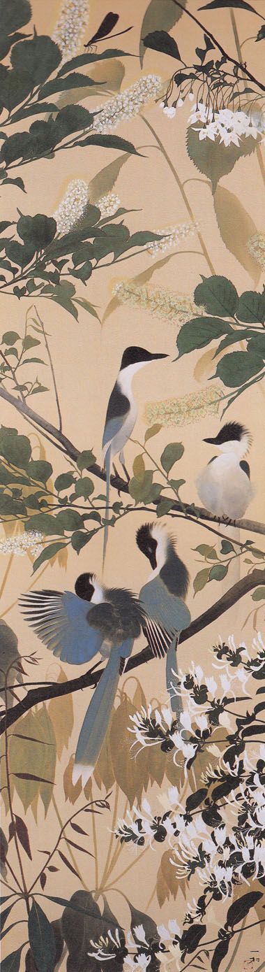 忍冬に尾長鳥 Isson Tanaka