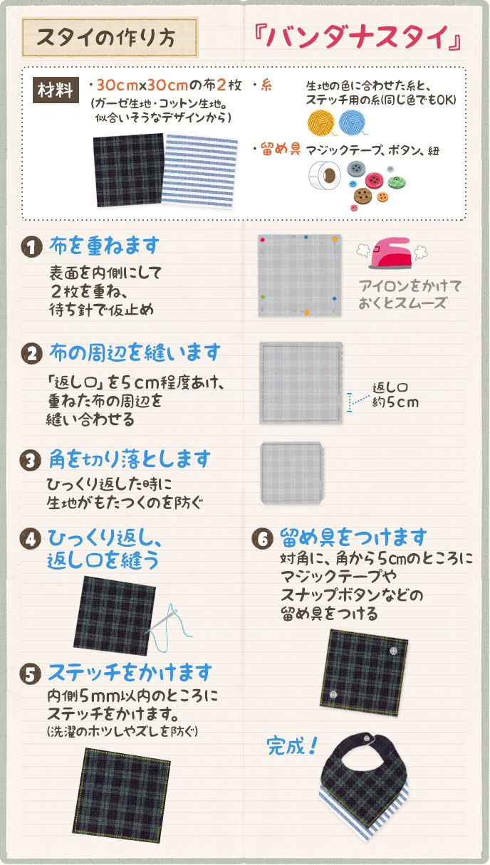 スタイを手作り！卵型・バンダナ型・超簡単スタイ3種の作り方 | ベビリナ