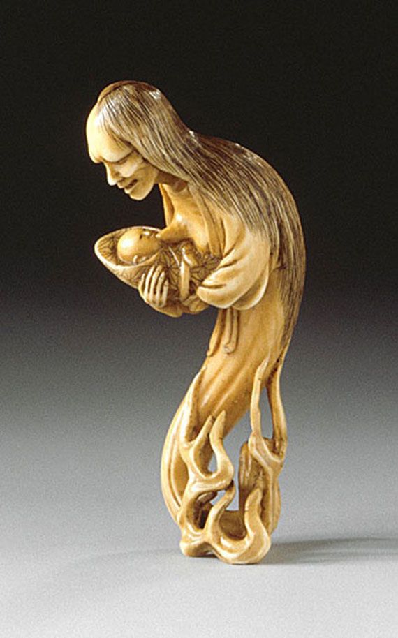 根付(netsuke) 扇形の七福神の絵柄の根付 江戸時代 根付(netsuke) 扇形