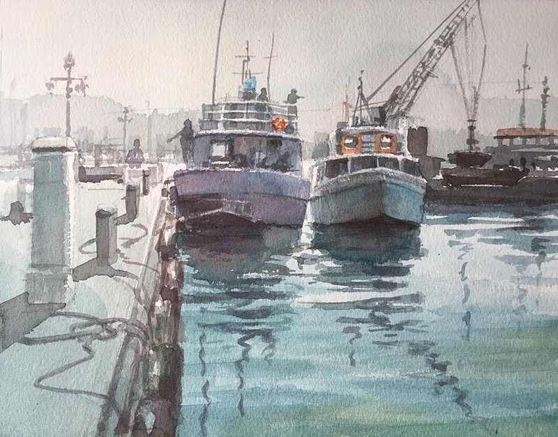 水彩画 船の風景27✖️25 水彩画 船の風景27✖️25 Landscape with