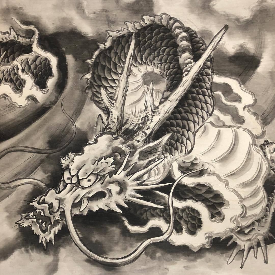 龍の水墨画 水墨画 掛け軸 神龍図 劉画 龍 中国 カラー