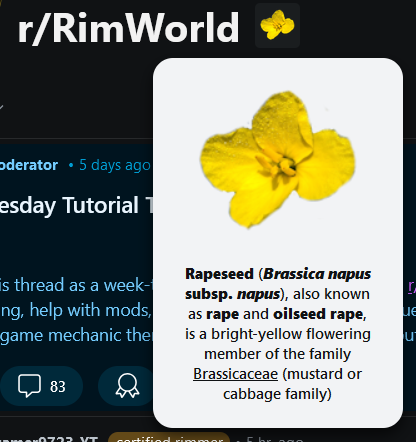 why does the subreddit have a canola flower on it? : r/RimWorld