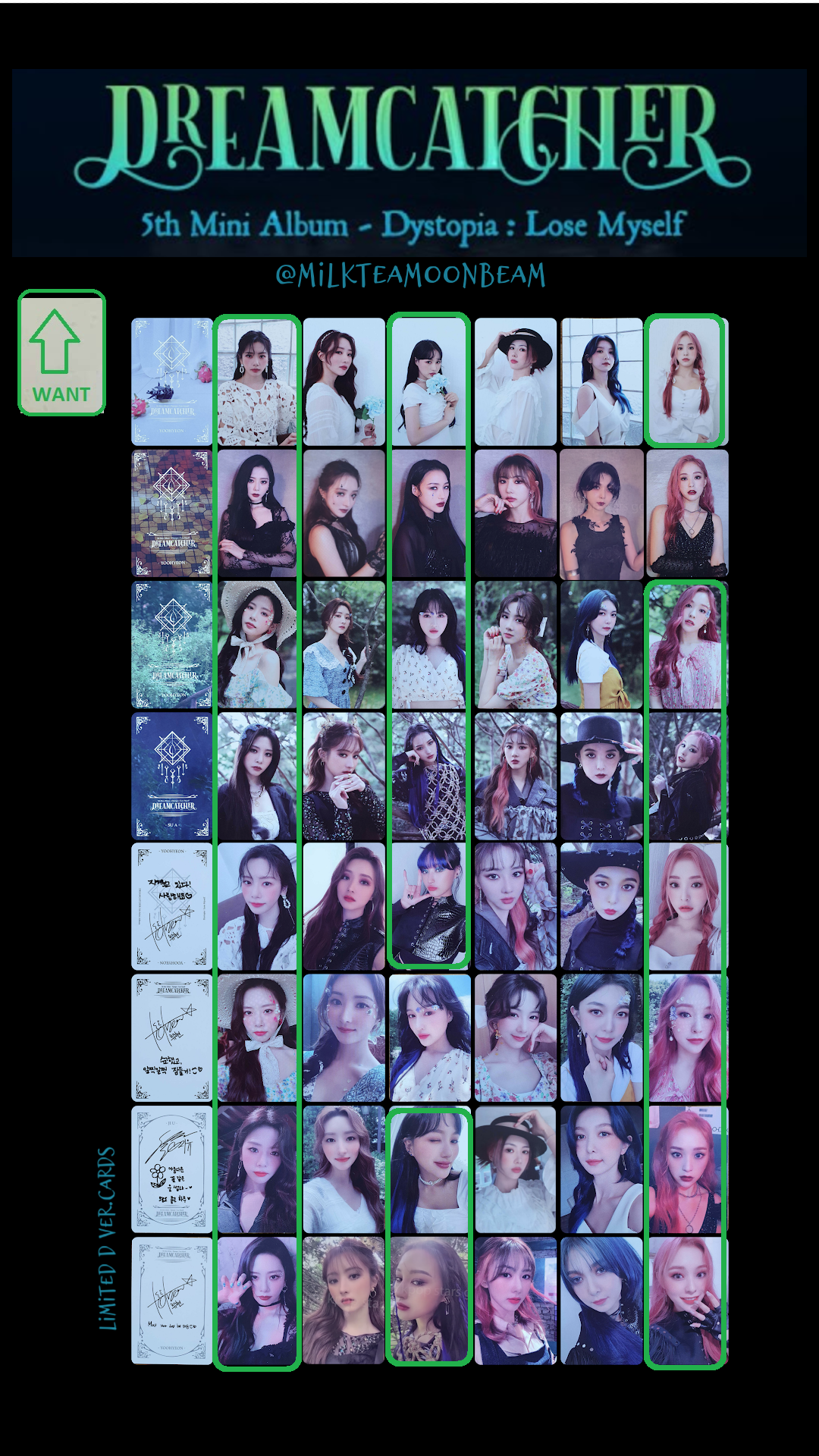 WTB/T all card with green arrow and green squared : r/dreamcatcher
