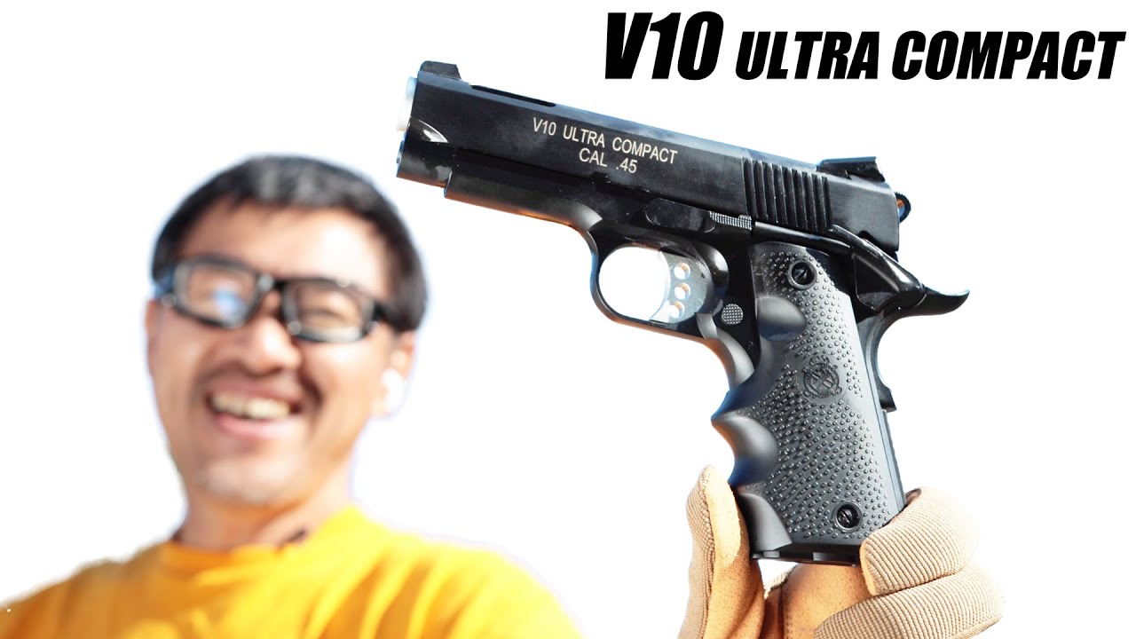 V10ウルトラコンパクト 黒 ダブルベル ガスブローバックガスガン