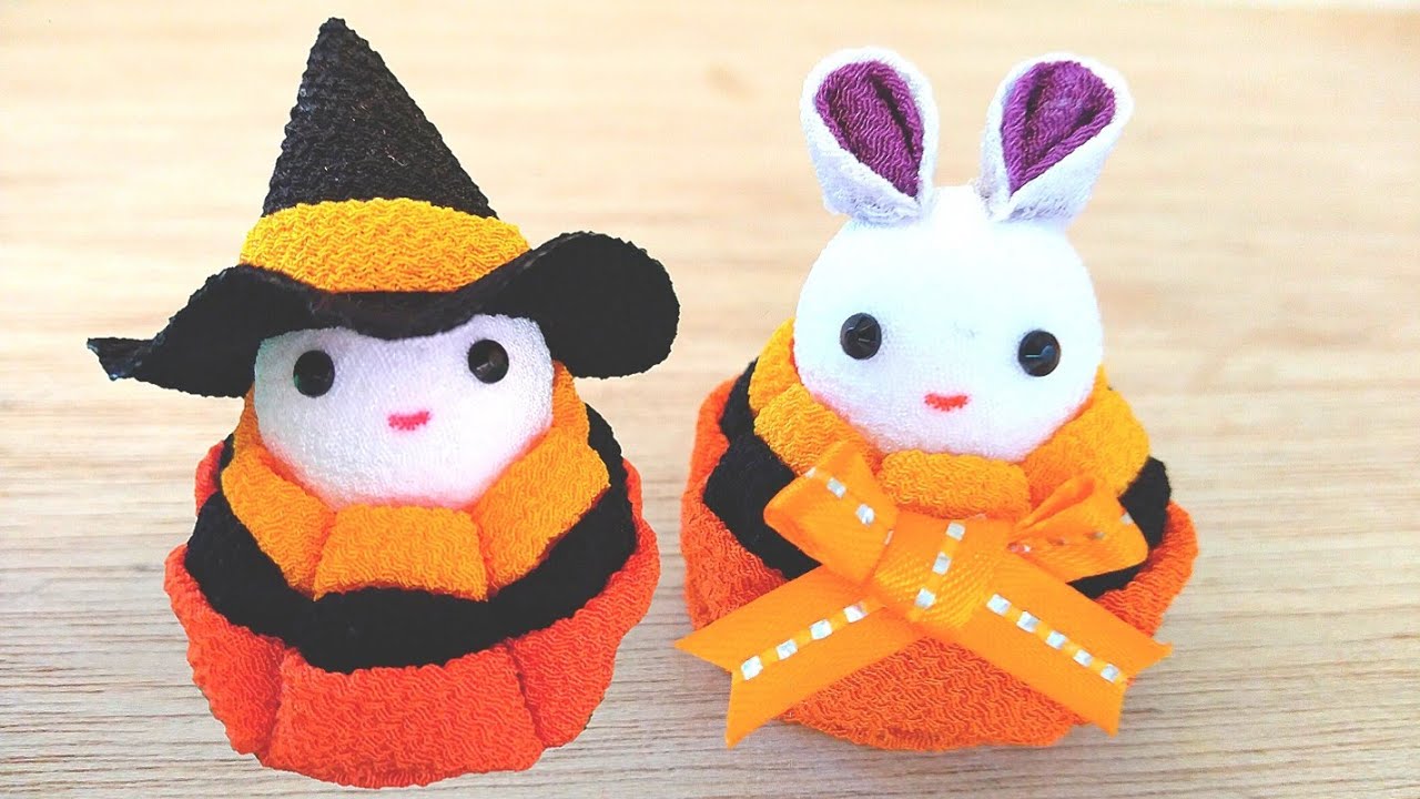 簡単】🎃つまみ細工でハロウィン飾りを作ろう🎃【うさぎ🐰ちりめん細工