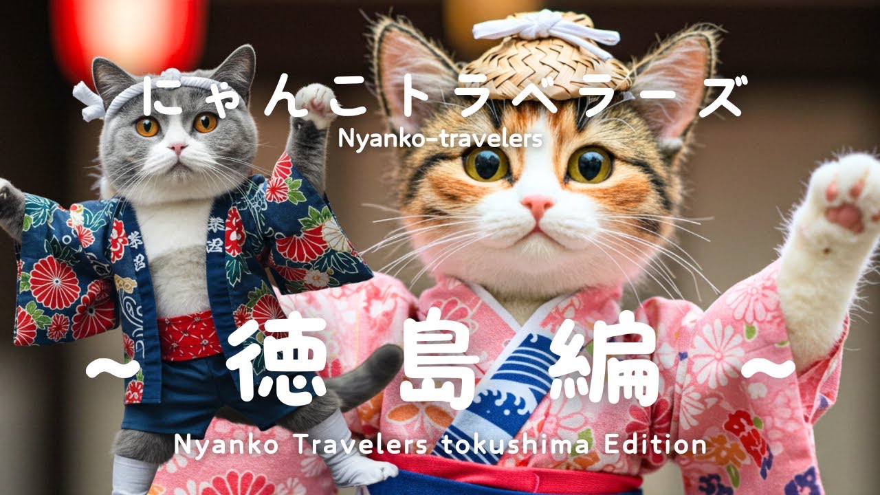 猫たちが徳島で芸術を楽しむ！渦潮＆阿波おどりで大はしゃぎ！/Cats