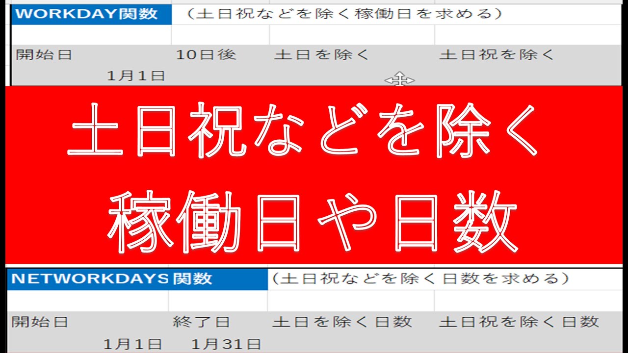 Excel】土日祝などを除く日付や日数を求めるWORKDAY関数とNETWORKDAYS