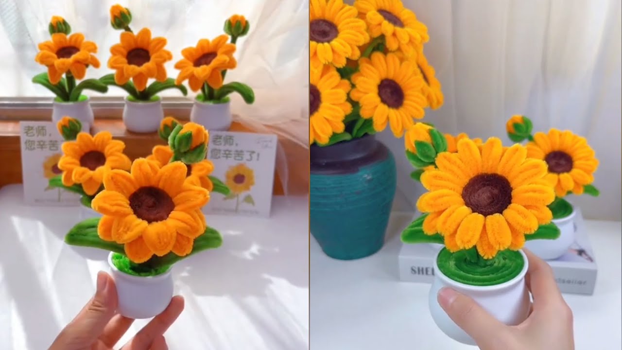 100均DIY】モールでお花🌼ひまわりの作り方 pipe cleaner crafts