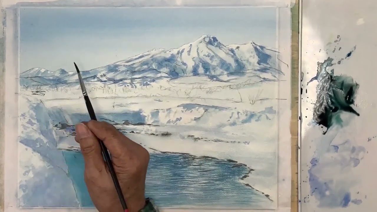 透明水彩で描く】妙高山冬の晴れ間 2023年3月14日 - YouTube