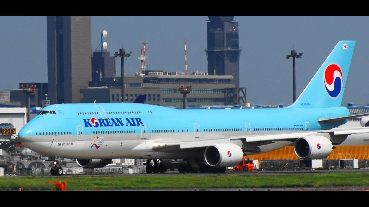 ✈✈ジャンボB747-8の離陸 大韓航空 (Korean Air) Boeing 747-8B5