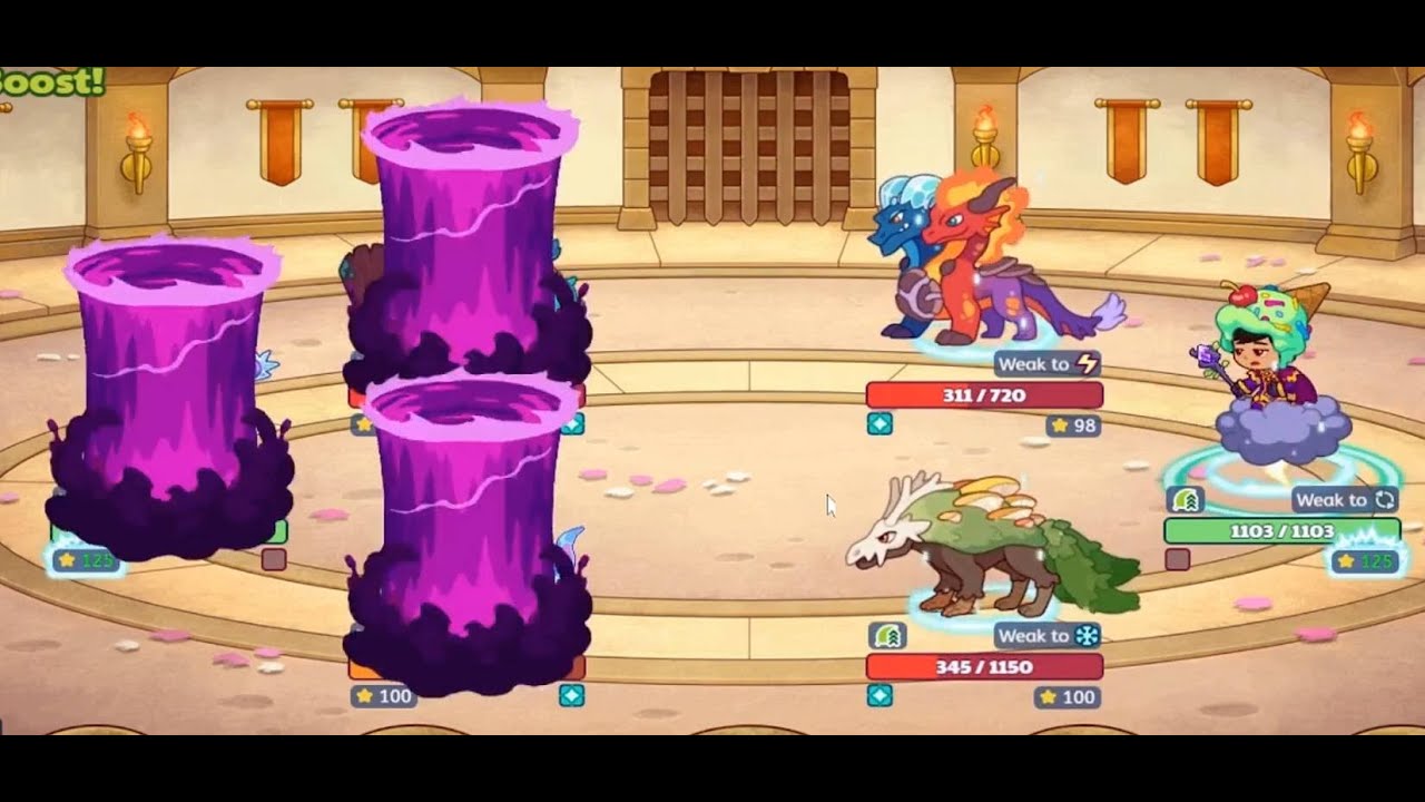 Barkbarian and Shivertusk fight Shiver & Scorch and Gryphroom in