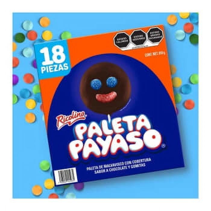 18 Ricolino Paleta Payaso Chocolate Marshmallow Lollipop 45 g