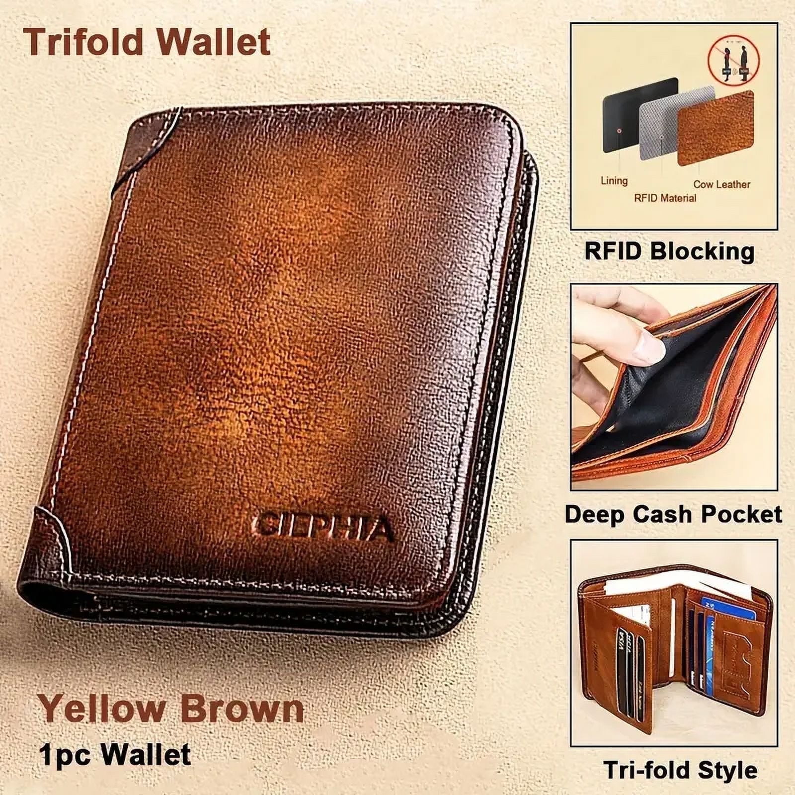 SUWU Genuine Leather RFID Wallet for Men, Vintage Slim Multi