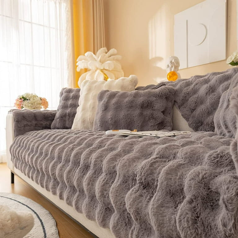 Thick Rabbit Plush Sofa Cushion, 2024 New Non-Slip Sofa Cover