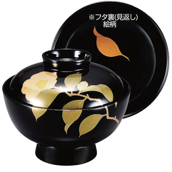 吸い物椀 お椀 木製 黒漆塗 椿 吸い物 椀 漆塗 磨蒔絵 本漆塗 食器