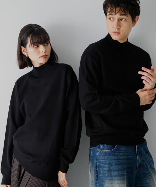 セール】 『ユニセックス』『洗濯可』ストレッチモックネックニット