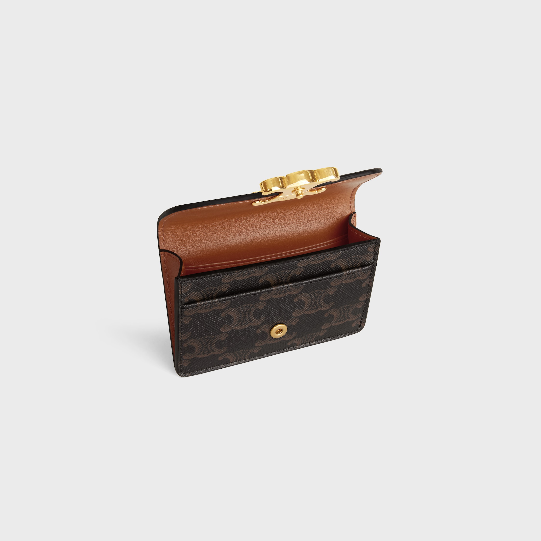 CARD HOLDER WITH FLAP TRIOMPHE IN Triomphe Canvas - TAN | CELINE