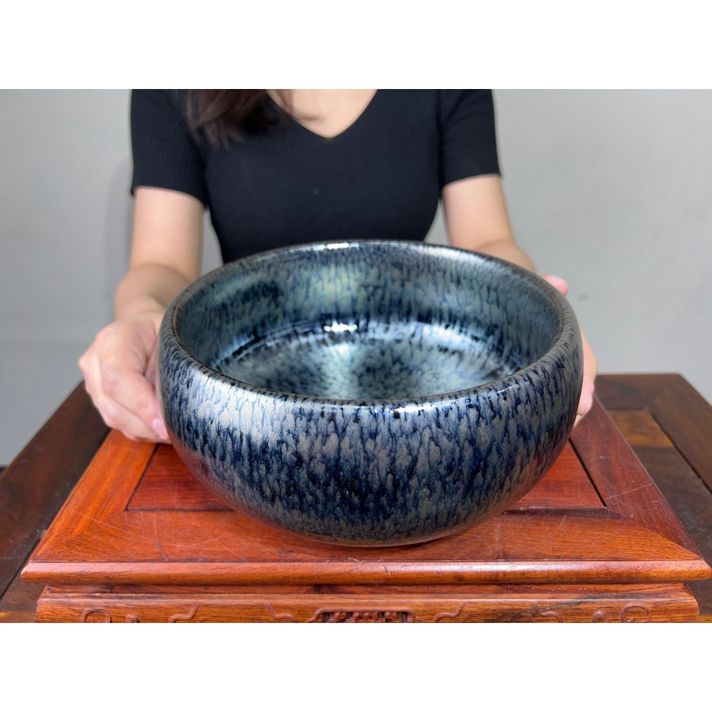 通天寶】精選建盞大號【油滴茶洗】油滴天目盞杯壁厚實形如大碗盛洗茶杯