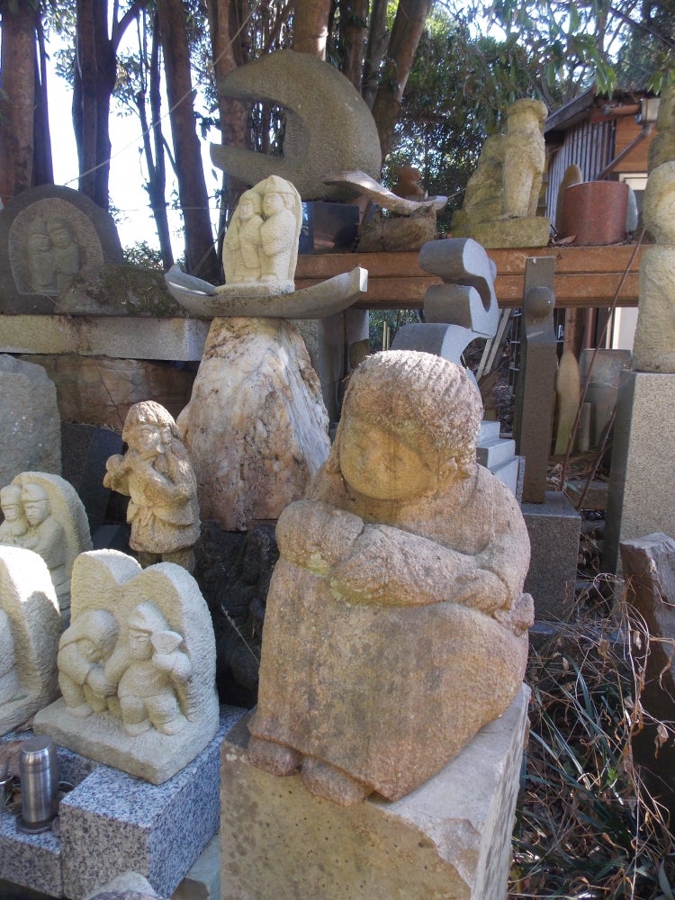 石仏、道祖神、仲良し道祖神、日本製品、全高16センチ、倉田辰彦作