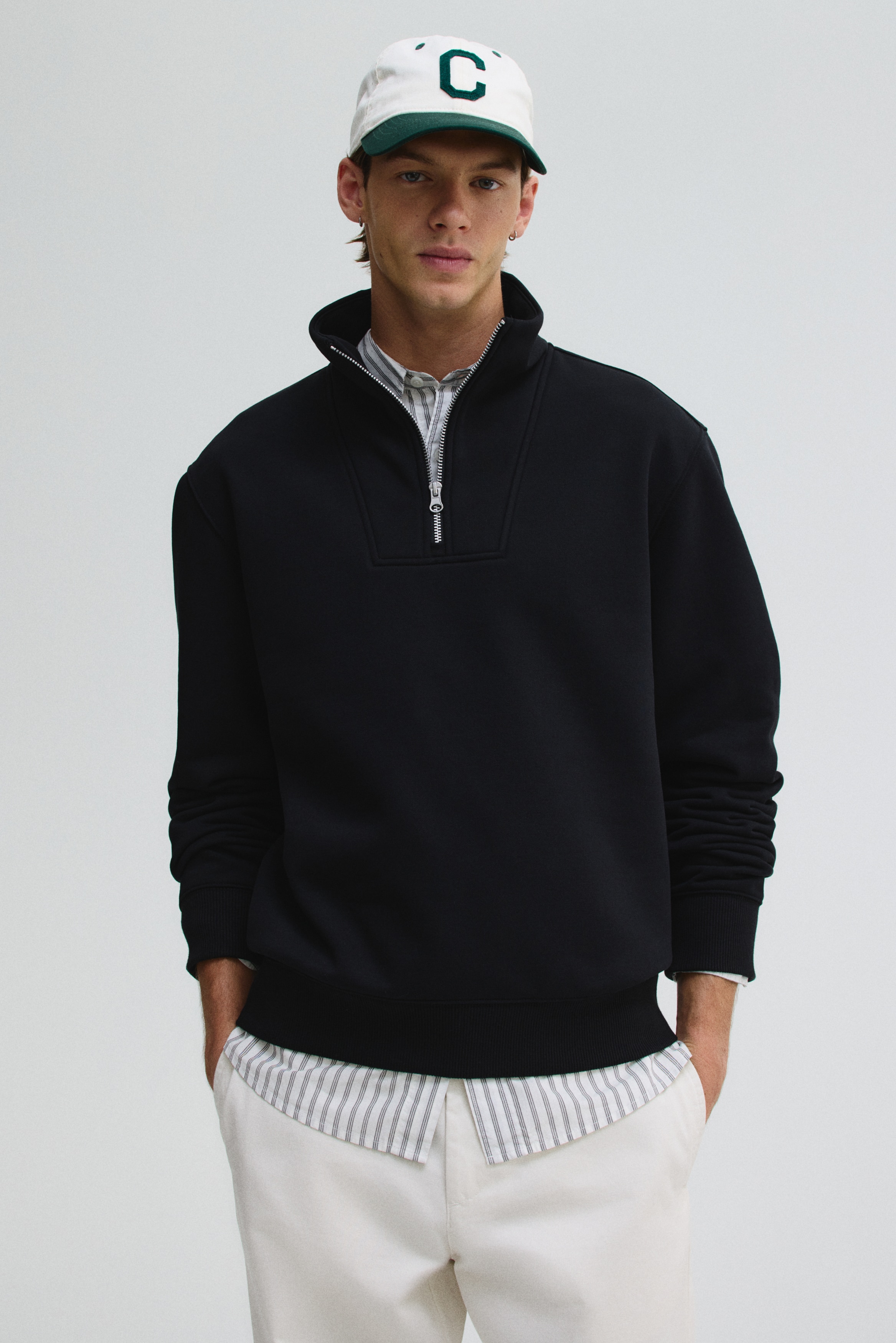 Regular Fit Half-Zip Sweatshirt - Black - Men | H&M US