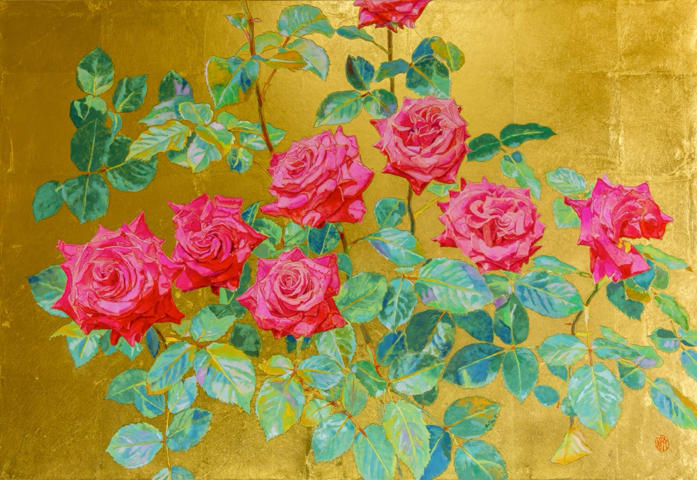 中島裕子 作品 油絵 薔薇 フラワー アンティーク調 【公式通販】