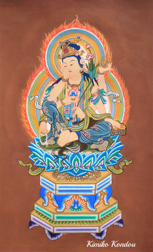 月光菩薩・観音図 】肉筆大型仏画額109×92cm日本画