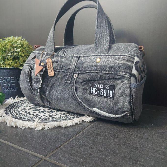 No182【DENIM✖️ボストンBAG❤️】ドラム缶型バッグ デニムリメイク