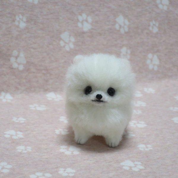 羊毛フェルト 犬 ポメラニアン 子犬 白 ホワイト ハンドメイド 置物
