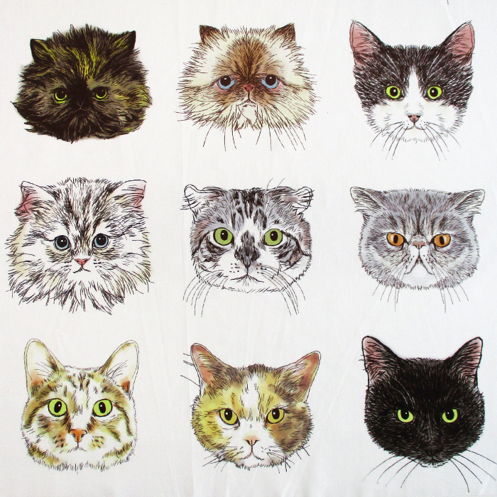 365CAT.ART コットンシーチング cat face 110cm巾 ねこ|ネコ|猫|動物