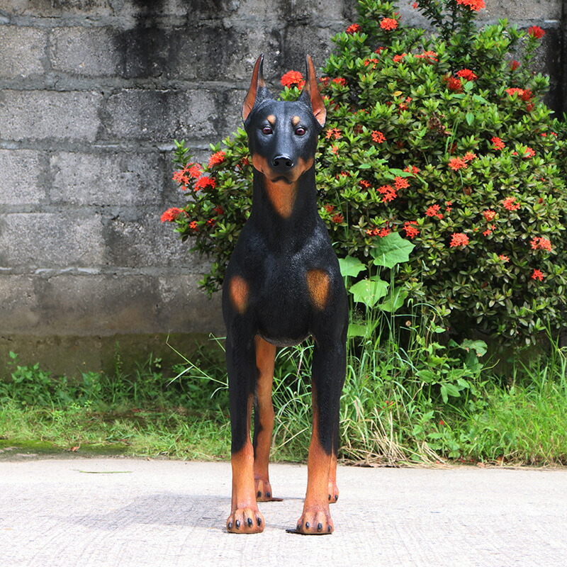 ドーベルマン 置物 等身大 オブジェ FRP製 リアルな犬の像 ガーデン