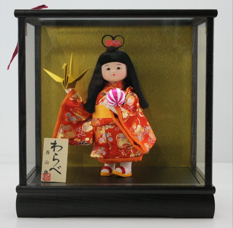 5号わらべ人形平和木製枠ガラスケース飾り【雛祭り】【ひな人形