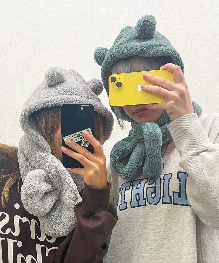 楽天市場】くま耳付き キッズ 大人 ふわふわ フードマフラー 子供
