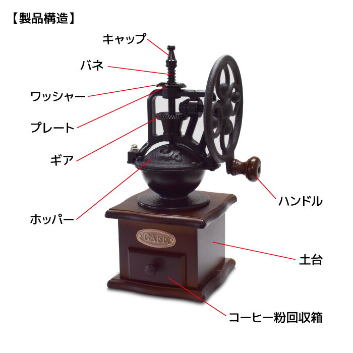 楽天市場】レトロ コーヒーミル 手挽き アンティーク 手動 粗さ調節