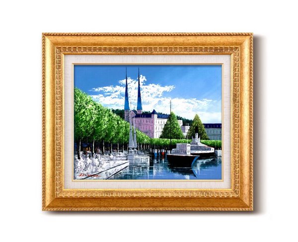 楽天市場】油絵 絵画 運河の風景/インテリア 額入り 額装込 風景画