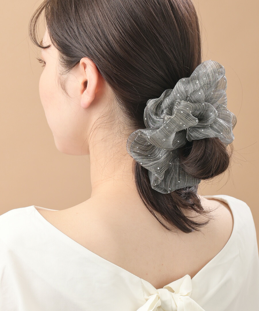 スタッズ付きオーガンジーグレーシュシュHS-213 | ヘアアクセサリー
