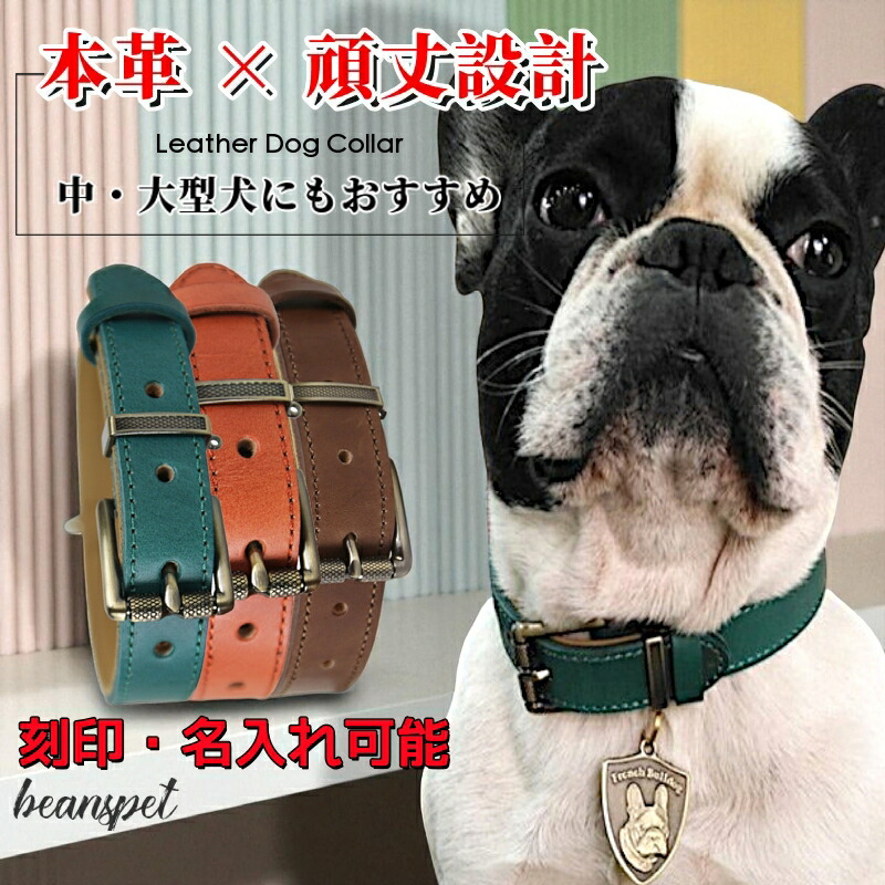 楽天市場】名入れ無料 犬用 本革首輪 厚手レザー 首回り調整可能