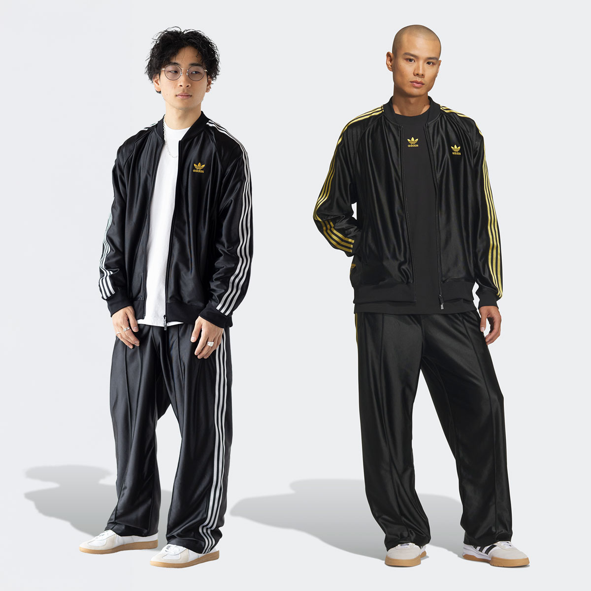 アディダス 光沢 ジャージ 黒×金 上下組 スーパースター パック