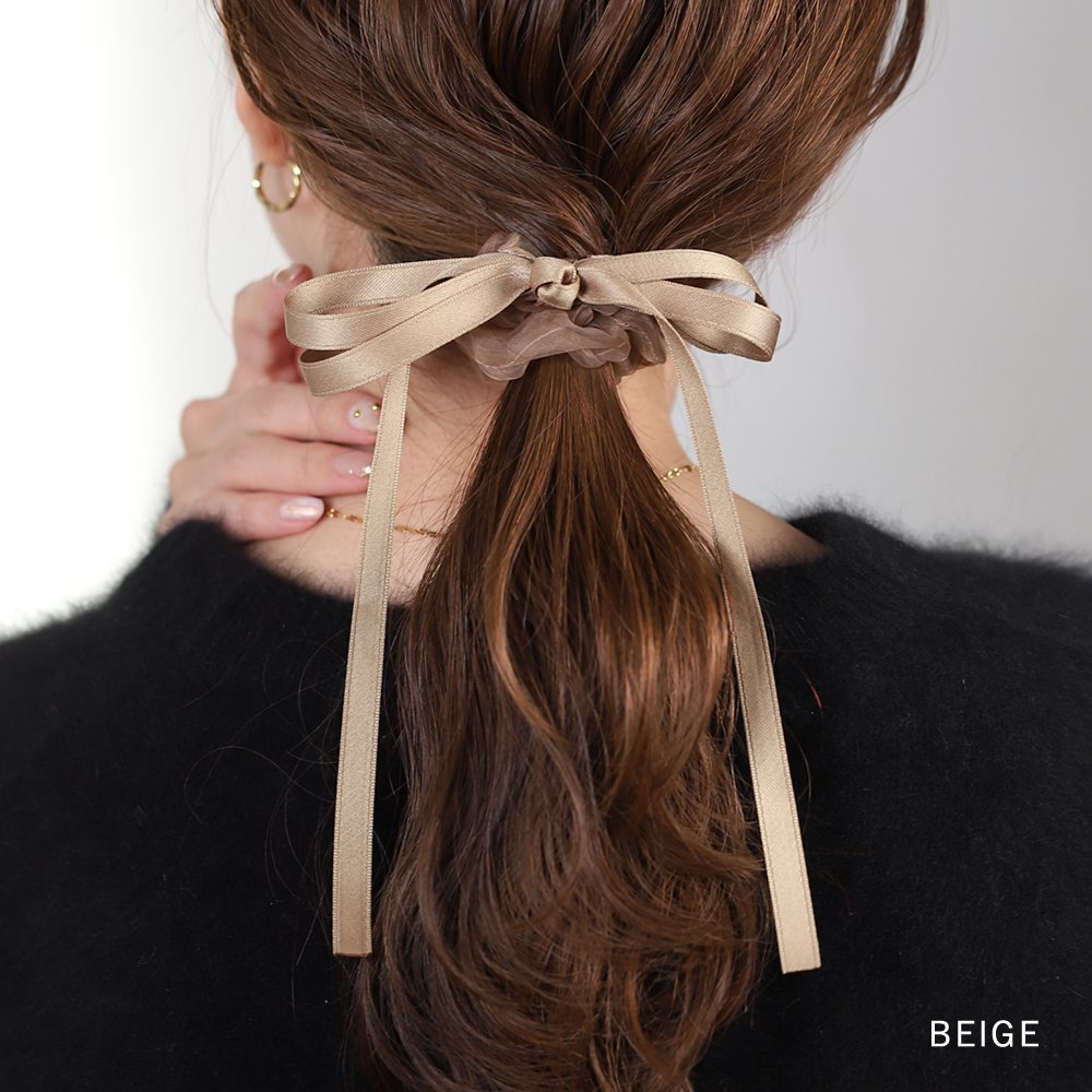 ゆうパケット】 シュシュ ヘアゴム リボンコード ロングリボン 透け感