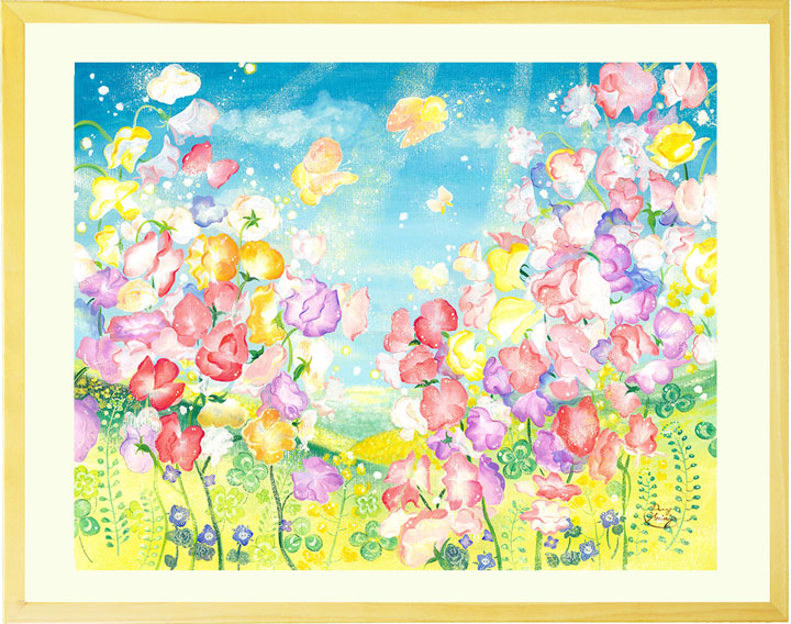 楽天市場】絵画 スイートピー 風景画 菜の花 「春風にのって」 癒し
