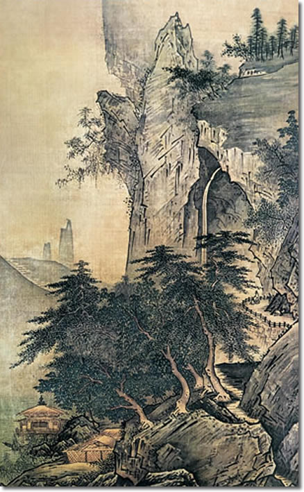 掛け軸-四季山水図（夏）／雪舟(尺五立) 水墨山水画 床の間 和室