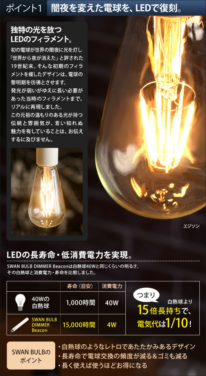 楽天市場】LED電球 LEDライト スワンバルブディマー ビーコン 単品 調