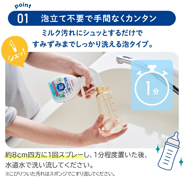 チュチュ 哺乳びん洗い泡スプレー 本体 260mL 日本製 洗浄アイテム JEX