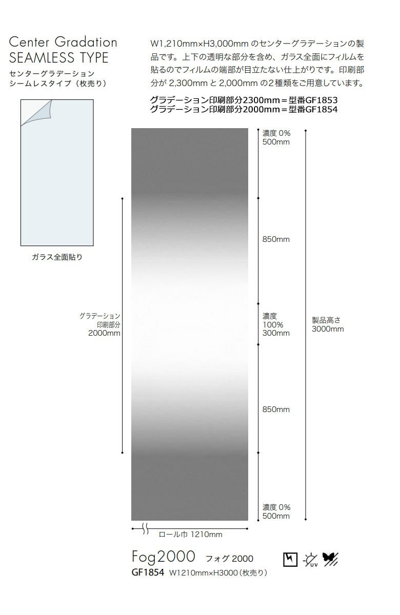 ガラスフィルム サンゲツ クレアス GF1854 121cm巾 Center Gradation